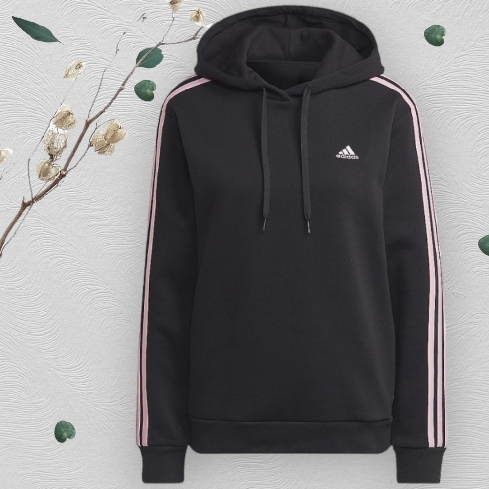 Adidas Essentials Fleece 3 Stripes Hoodie Size Small Black/ Purple New With Tag